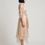 K. BEIGE ORGANZE DRESS WITH STONE COLLAR
