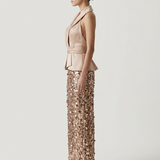 BROWN OPEN BACK SEQUIN EVENING DRESS