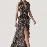 BROWN FLASHLOP, OPEN BACK, LEOPARD EVENING DRESS
