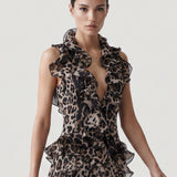 BROWN FLASHLOP, OPEN BACK, LEOPARD EVENING DRESS