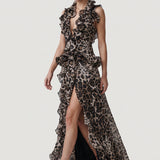 BROWN FLASHLOP, OPEN BACK, LEOPARD EVENING DRESS