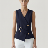 DARK BLUE BUCKLE BELT LINEN VEST