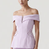 EMBROIDERED TWO EVENING DRESS SUIT WITH LILA PEPLUM