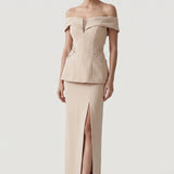EMBROIDERED TWO EVENING DRESS SUIT WITH LILA PEPLUM