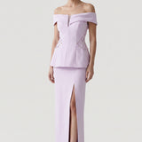 EMBROIDERED TWO EVENING DRESS SUIT WITH LILA PEPLUM