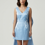 BLUE TAILED SHORT EVENING DRESS WITH BOW