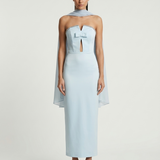 BLUE STRAPLESS EVENING DRESS