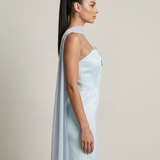 BLUE STRAPLESS EVENING DRESS