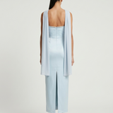 BLUE STRAPLESS EVENING DRESS