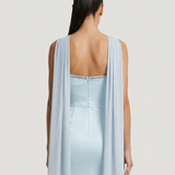 BLUE STRAPLESS EVENING DRESS