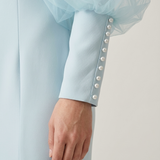 BLUE TULLE DETAILED LOW-COLLINE EVENING DRESS