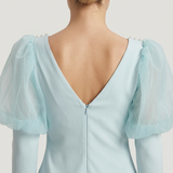 BLUE TULLE DETAILED LOW-COLLINE EVENING DRESS