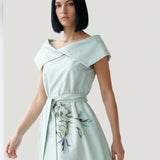 MINT MAGNOLIA PATTERN PRINTED TAFTA DRESS