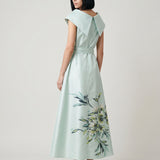 MINT MAGNOLIA PATTERN PRINTED TAFTA DRESS