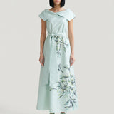 MINT MAGNOLIA PATTERN PRINTED TAFTA DRESS