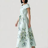 MINT MAGNOLIA PATTERN PRINTED TAFTA DRESS