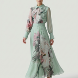 MINT PANEL PATTERNED CHIFFON FLASHED SKIRT