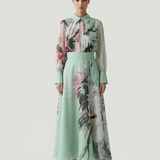MINT PANEL PATTERNED CHIFFON FLASHED SKIRT