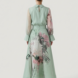 MINT PANEL PATTERNED CHIFFON FLASHED SKIRT