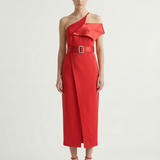 NAR ONE SHOULDER TURNED NECK EVENING DRESS