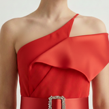 NAR ONE SHOULDER TURNED NECK EVENING DRESS
