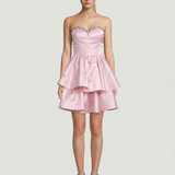 PINK STONE EMBROIDERED SHORT EVENING DRESS