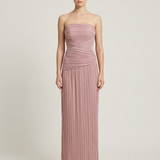 POWDER DRAPED, PLEATED EVENING DRESS