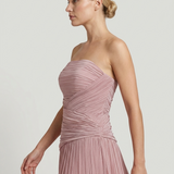 POWDER DRAPED, PLEATED EVENING DRESS
