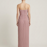 POWDER DRAPED, PLEATED EVENING DRESS