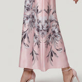 POWDER MAGNOLIA PRINTED SATIN DRESS WITH CAPE