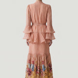 POWDER PANEL PATTERNED FLOWLING, EMBROIDERED DRESS