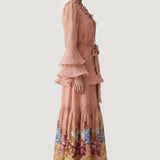 POWDER PANEL PATTERNED FLOWLING, EMBROIDERED DRESS