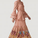 POWDER PANEL PATTERNED FLOWLING, EMBROIDERED DRESS