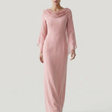 POWDER BACK DEGAJE, EMBROIDERED EVENING DRESS