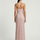 POWDER STRAPLESS SEQUIN EVENING DRESS