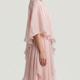 POWDER COLLAR STONE EMBROIDERED TRIPLE LAYER DRESS