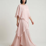 POWDER COLLAR STONE EMBROIDERED TRIPLE LAYER DRESS
