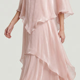 POWDER COLLAR STONE EMBROIDERED TRIPLE LAYER DRESS
