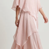 POWDER COLLAR STONE EMBROIDERED TRIPLE LAYER DRESS