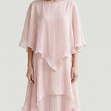 POWDER COLLAR STONE EMBROIDERED TRIPLE LAYER DRESS