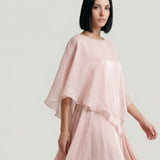 POWDER COLLAR STONE EMBROIDERED TRIPLE LAYER DRESS