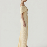 YELLOW EMBROIDERED PATTERNED EVENING DRESS