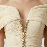 YELLOW EMBROIDERED PATTERNED EVENING DRESS