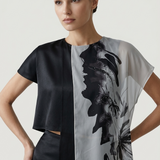BLACK PRINTED CHIFFON DETAILED BLOUSE
