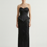 BLACK STRAPLESS EVENING DRESS WITH SEPARATED BODYLET