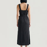 BLACK LINEN DRESS WITH Scalloped Straps and Pockets