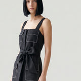 BLACK LINEN DRESS WITH Scalloped Straps and Pockets