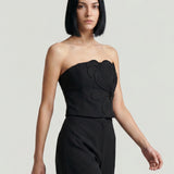 BLACK FLOWER EMBROIDERED LINEN BUSTIER