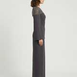 BLACK EVENING DRESS WITH SEQUIN EMBROIDERED SHOULDERS