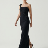 BLACK ROBOT TULLE GUIPURE EMBROIDERED EVENING DRESS